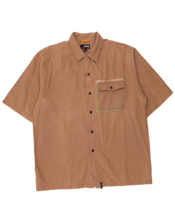 JEEP Camicia a maniche corte da uomo XL in cotone a quadri marrone