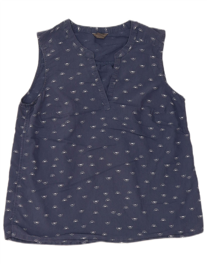 EDDIE BAUER Camicetta senza maniche da donna UK 10 Small Blu navy maculato