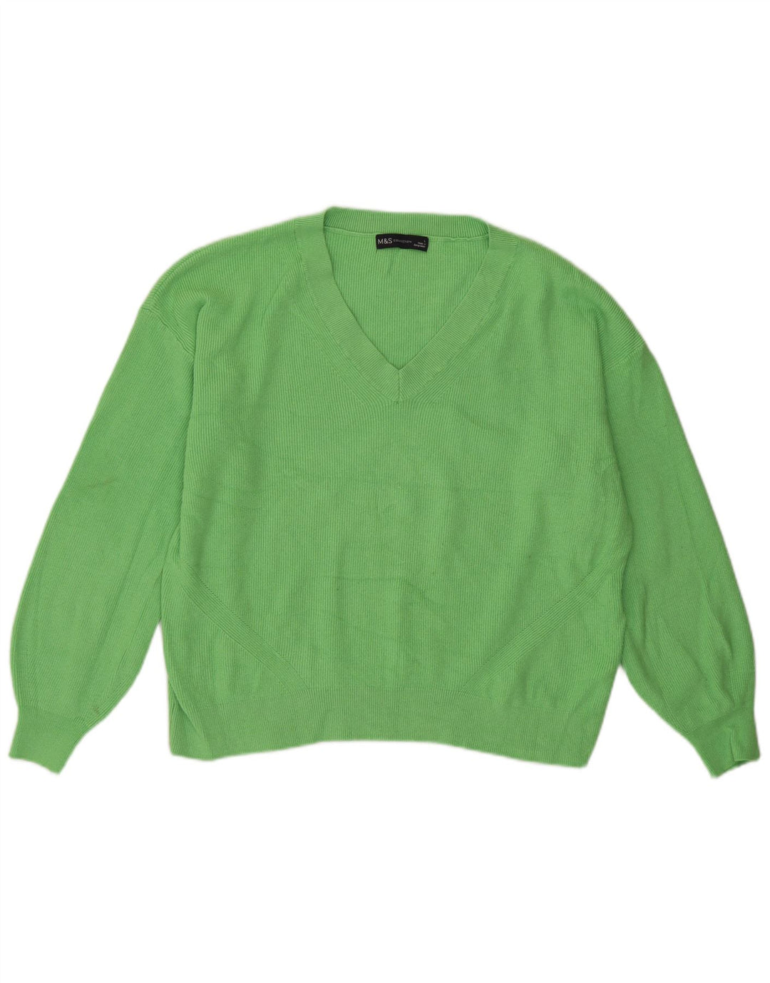 Maglione da donna Marks & Spencer con scollo a V UK 14 Large Green Viscosa