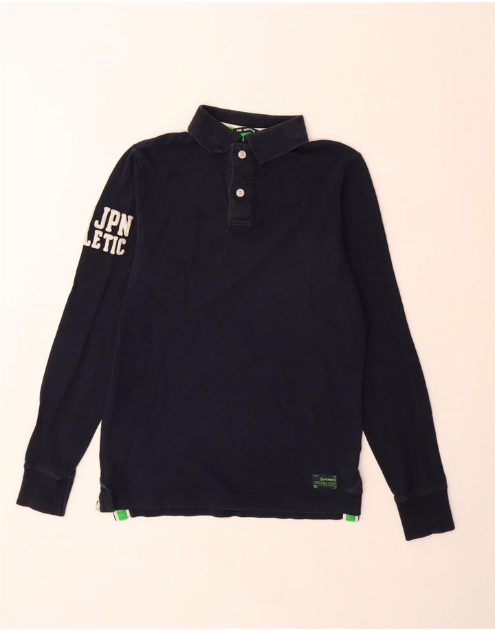 Polo da rugby da uomo con grafica a maniche lunghe Superdry, cotone blu navy medio