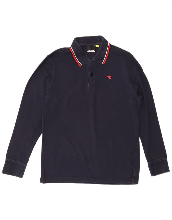 Polo DIADORA Uomo Manica Lunga Large in Cotone Blu Navy