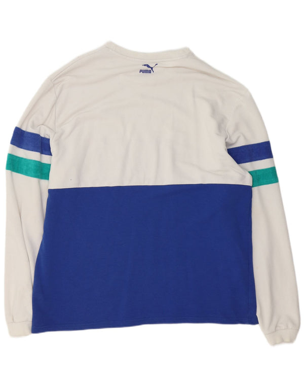 Puma Maglietta grafica da uomo a maniche lunghe XL Blu in cotone color block