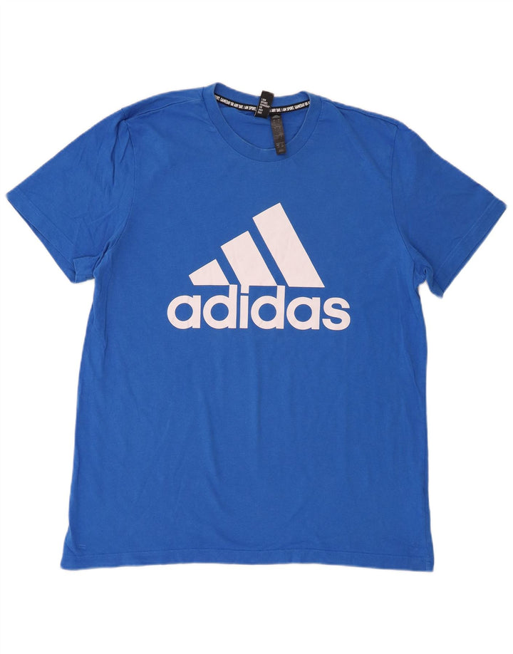T-shirt grafica da uomo Adidas Top grande in cotone blu
