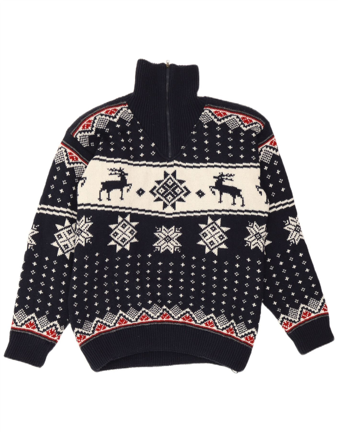 F.LLI Campagnolo Maglione da uomo con zip e collo medio blu navy natalizio
