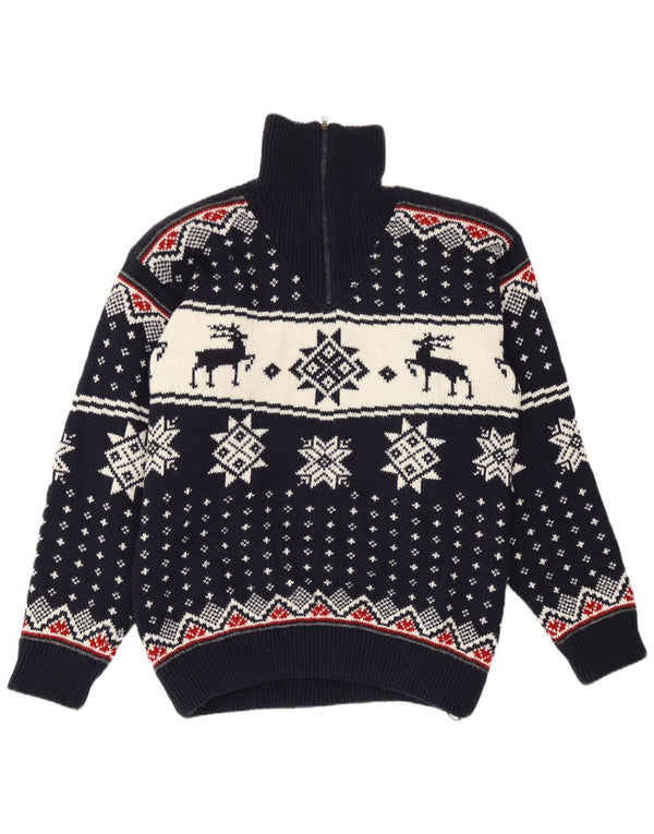 F.LLI Campagnolo Maglione da uomo con zip e collo medio blu navy natalizio