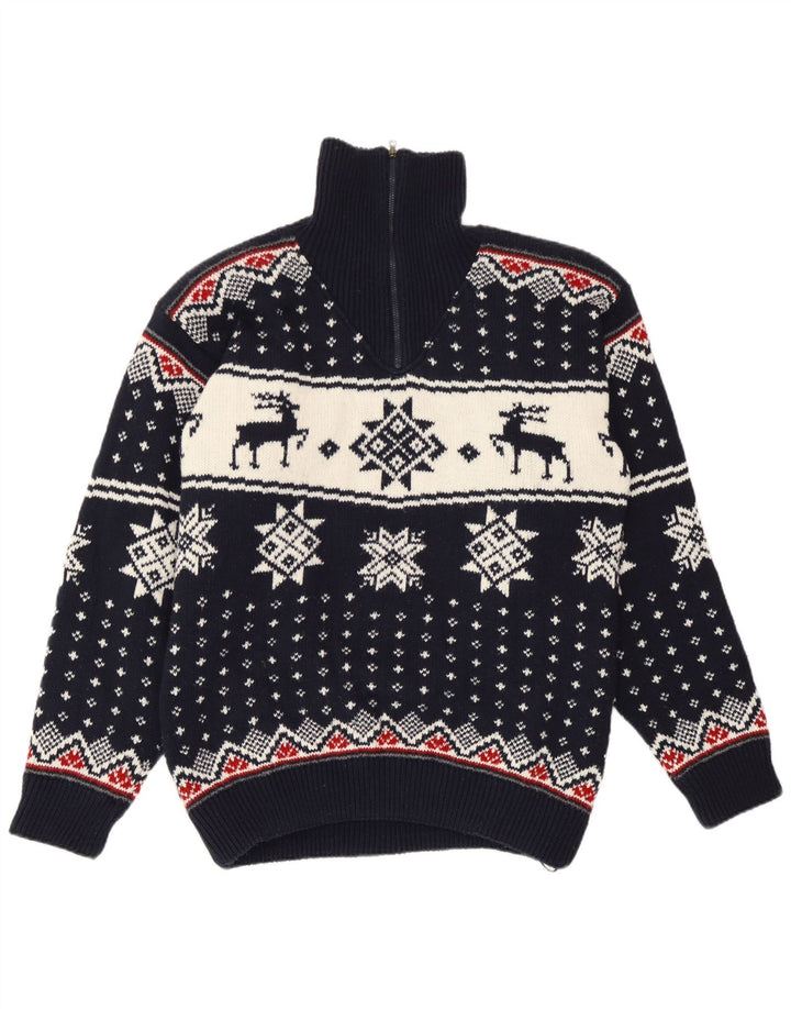 F.LLI Campagnolo Maglione da uomo con zip e collo medio blu navy natalizio