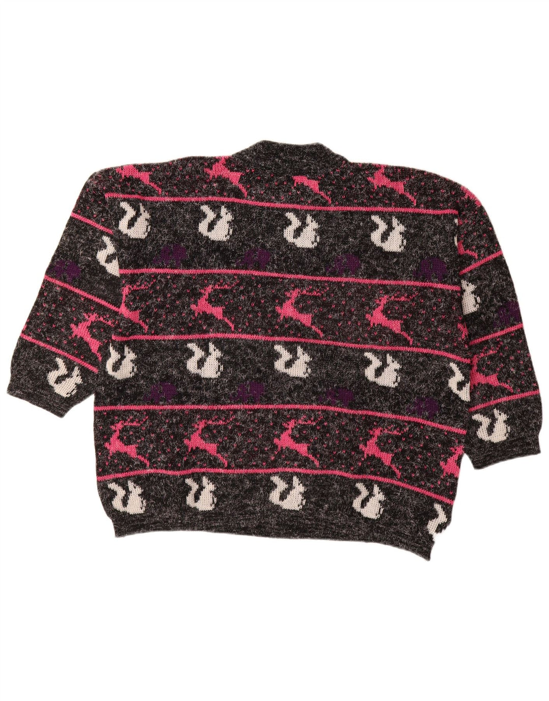 Maglione maglione collo alto da donna VINTAGE UK 18 XL a righe nere