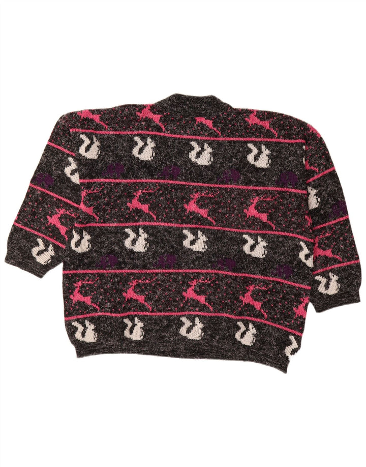 Maglione maglione collo alto da donna VINTAGE UK 18 XL a righe nere