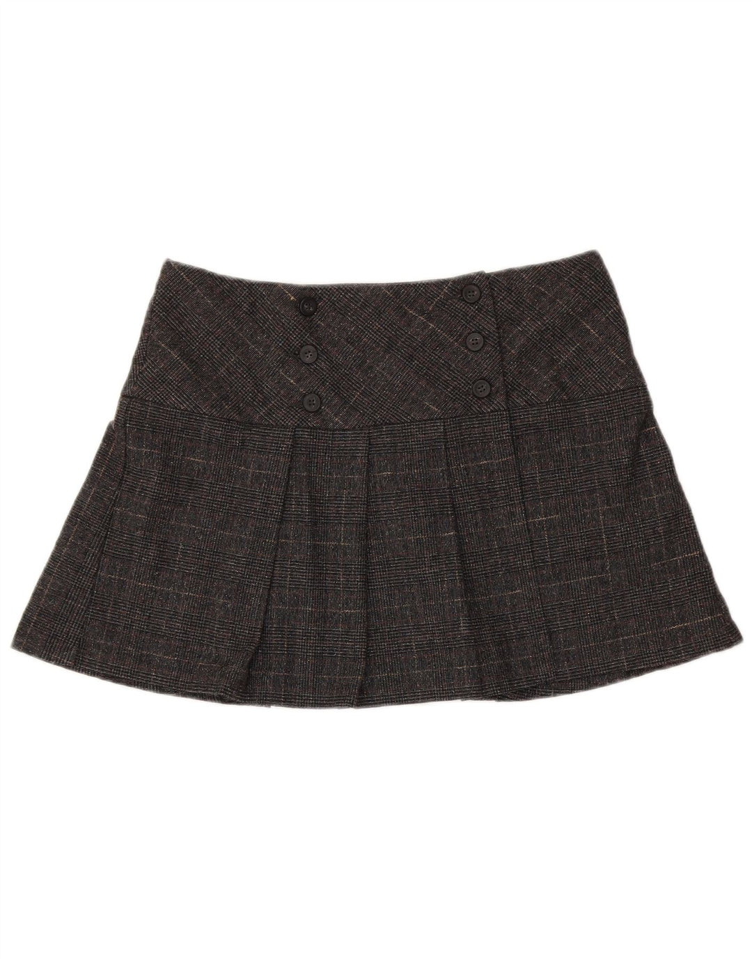 Minigonna Donna Benetton IT 44 Media W34 Pied De Poule Grigio Lana Vergine
