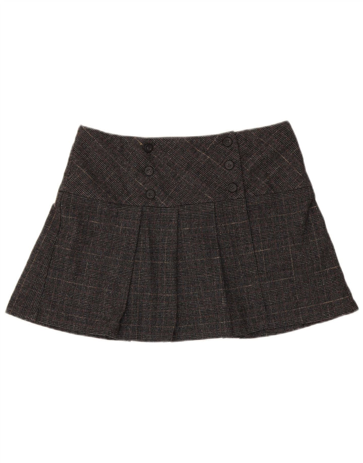 Minigonna Donna Benetton IT 44 Media W34 Pied De Poule Grigio Lana Vergine