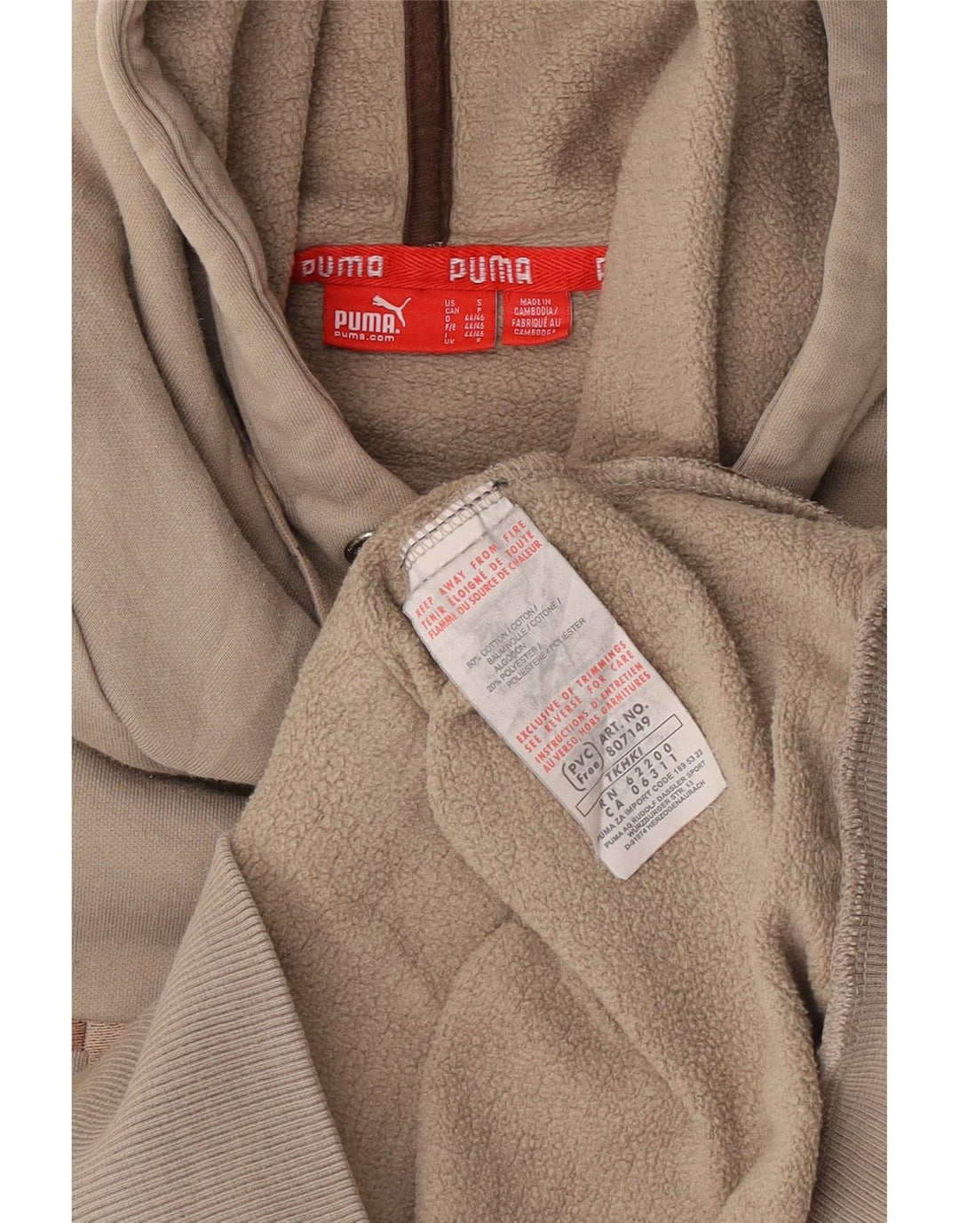 Felpa con cappuccio grafica da uomo Puma piccola in cotone beige
