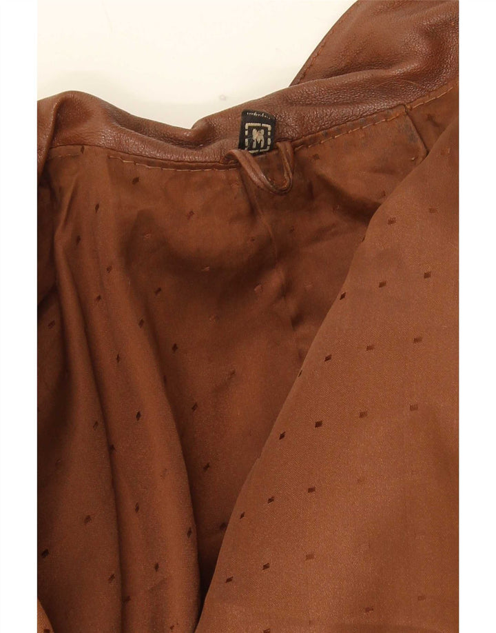 Giacca in pelle aperta oversize da donna vintage UK 14 Marrone medio