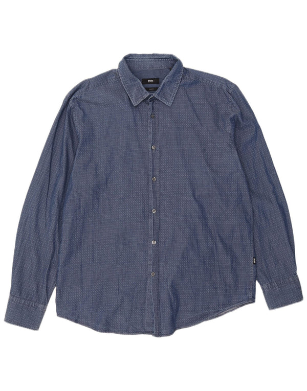 Camicia Hugo Boss da uomo slim fit 2XL blu argyle/cotone diamante