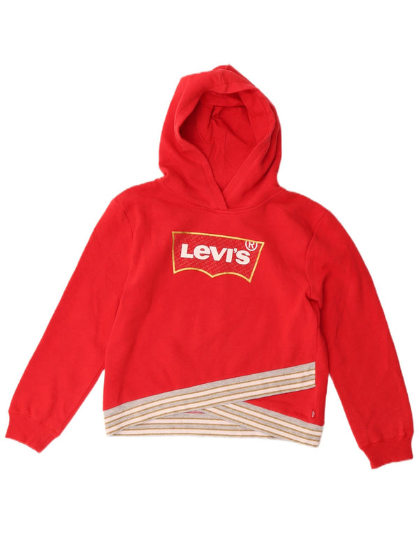 Levi's Girls Graphic Hoodie Jumper 13-14 Years Red Colourblock Cotton