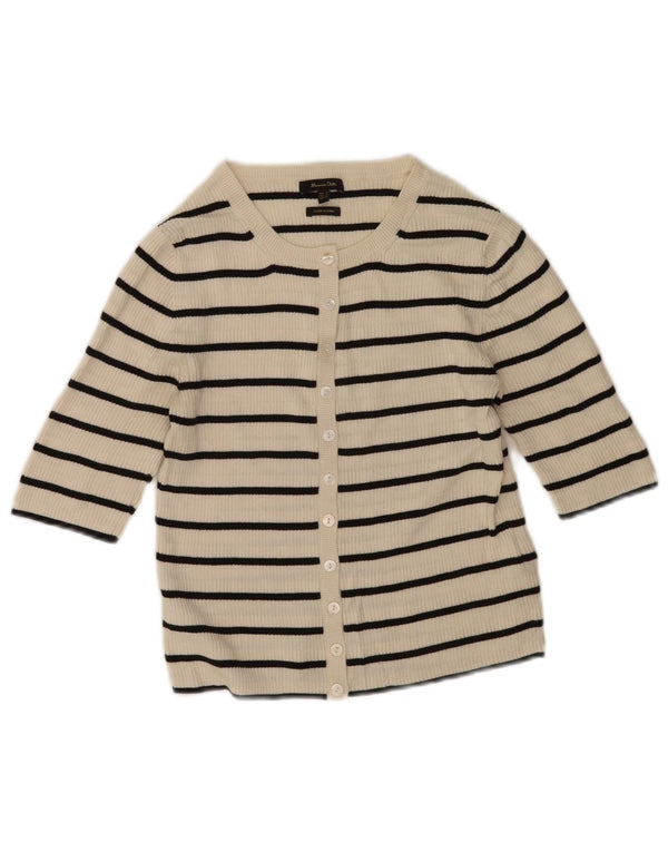 Maglione cardigan corto da donna Massimo Dutti UK 10 piccolo a righe bianco sporco