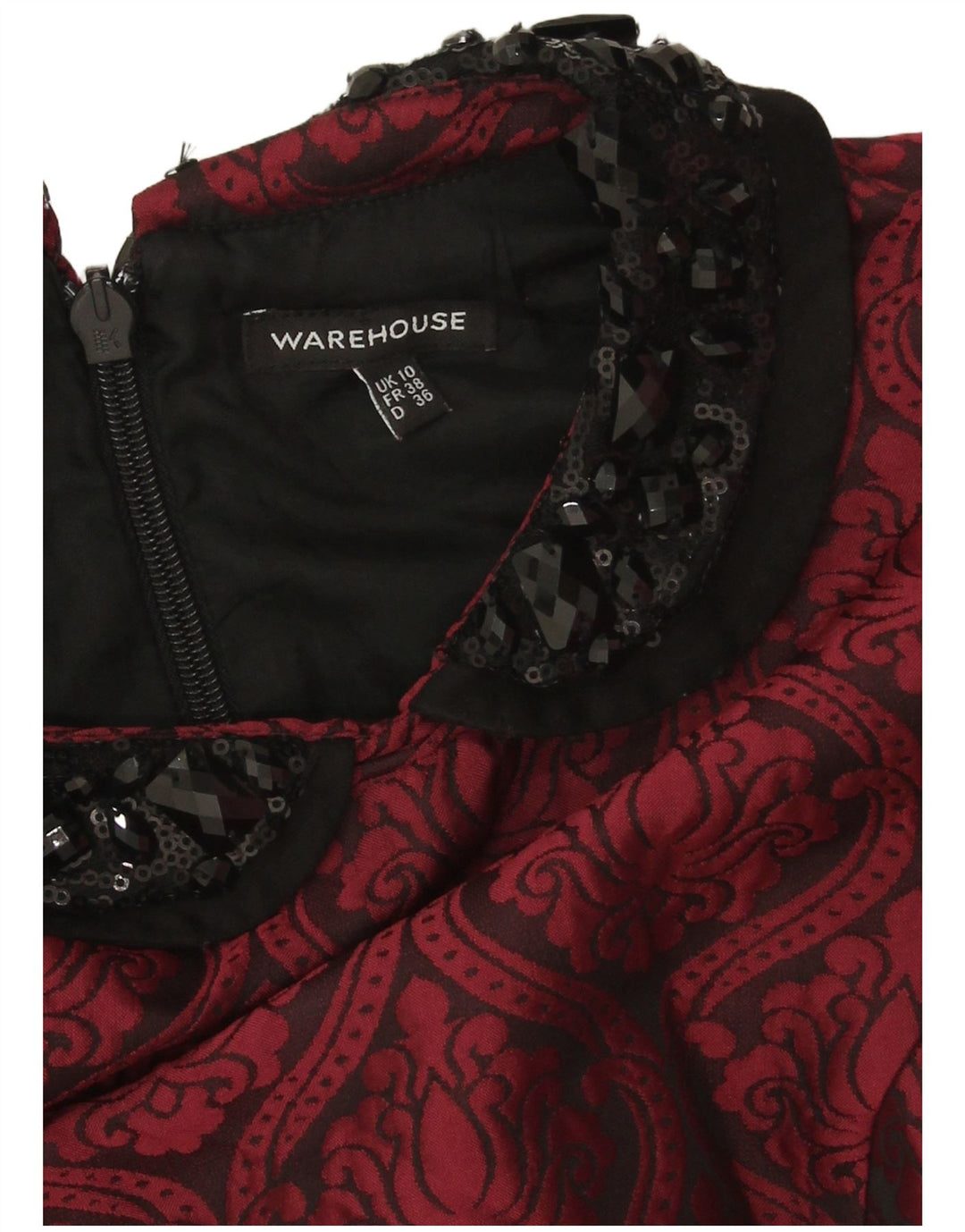 Abito tubino da donna Warehouse UK 10 Piccolo poliestere Paisley bordeaux