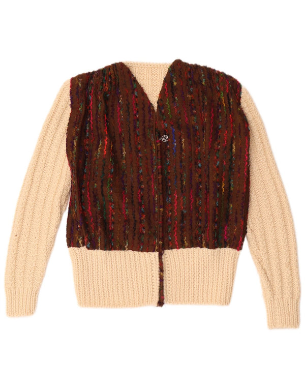 Maglione cardigan da donna vintage UK 12 blocco colore bianco sporco medio