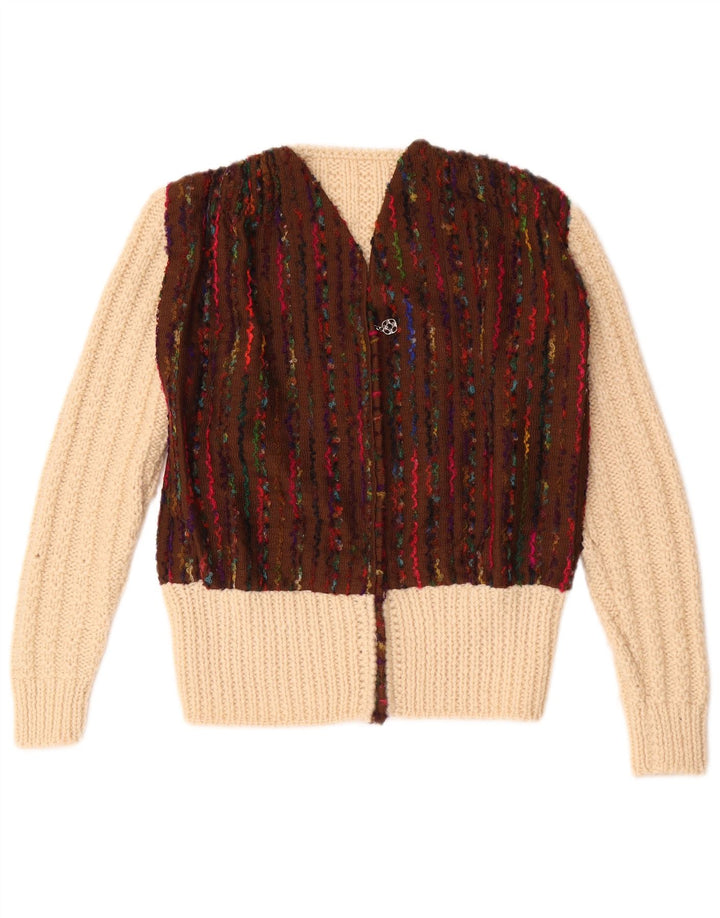 Maglione cardigan da donna vintage UK 12 blocco colore bianco sporco medio