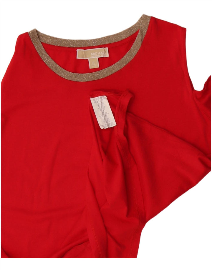 Michael Kors T-shirt da donna con spalle scoperte Top UK 18 XL Rosso cotone