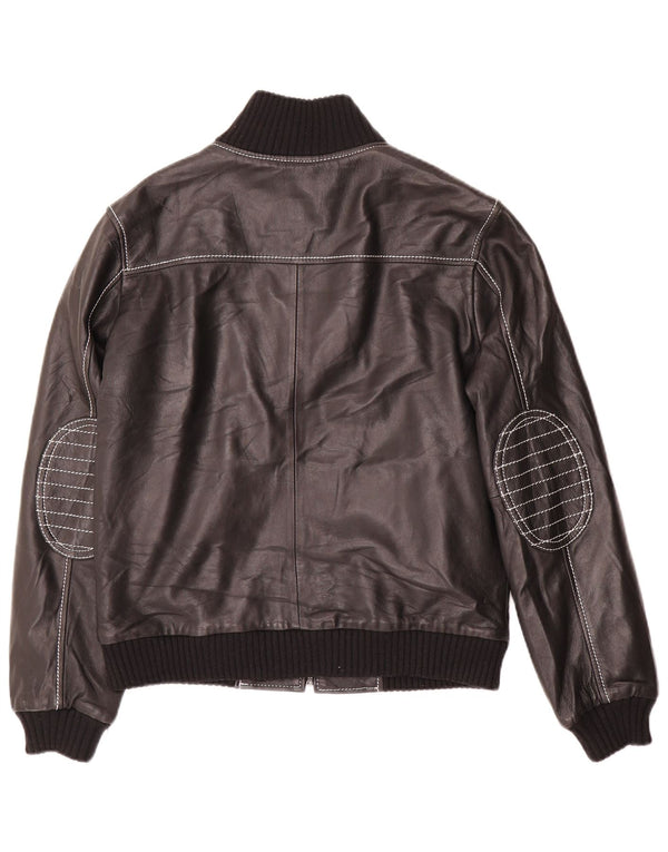 Giacca in pelle vintage da donna UK 14 grande nera