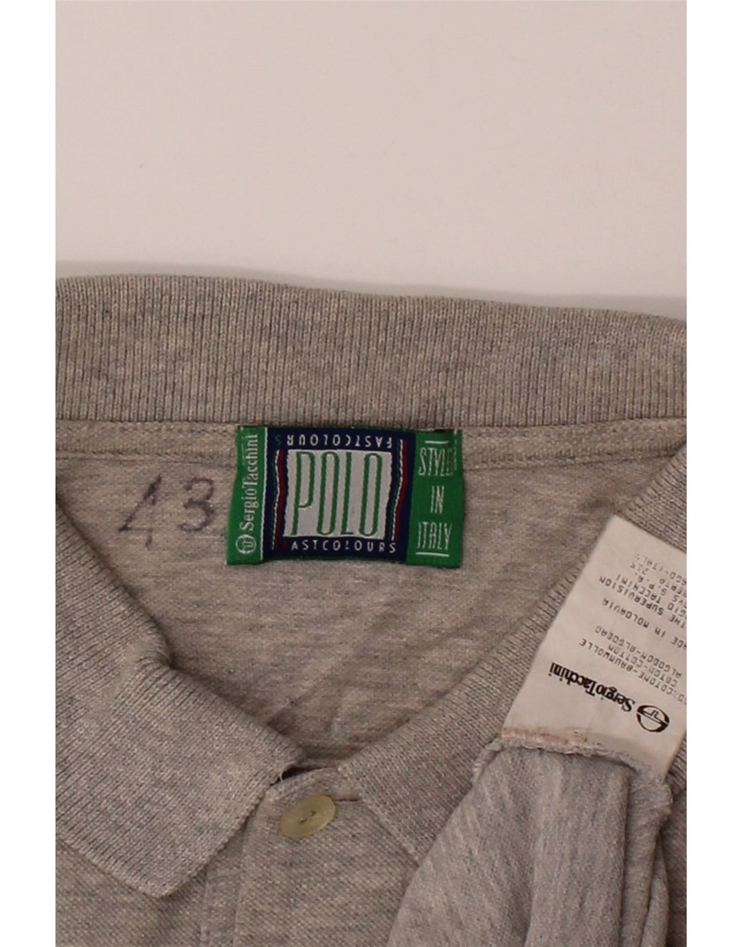 SERGIO TACCHINI Mens Polo Shirt Large Grey Cotton Vintage Sergio Tacchini and Second-Hand Sergio Tacchini from Messina Hembry 