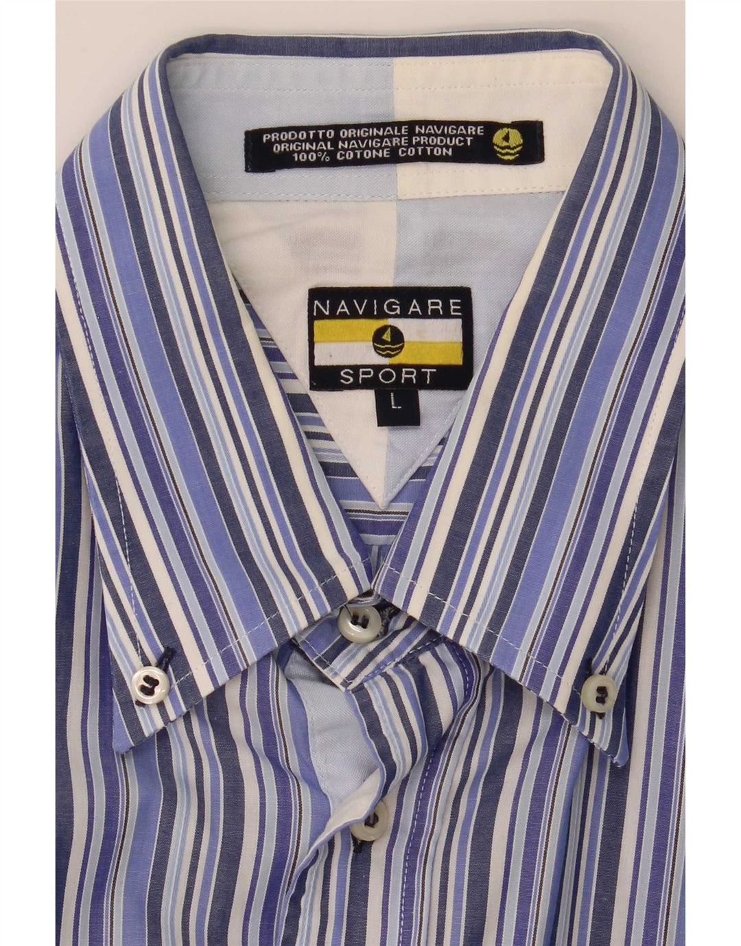Camicia Uomo Navigare Cotone Riga Grande Blu