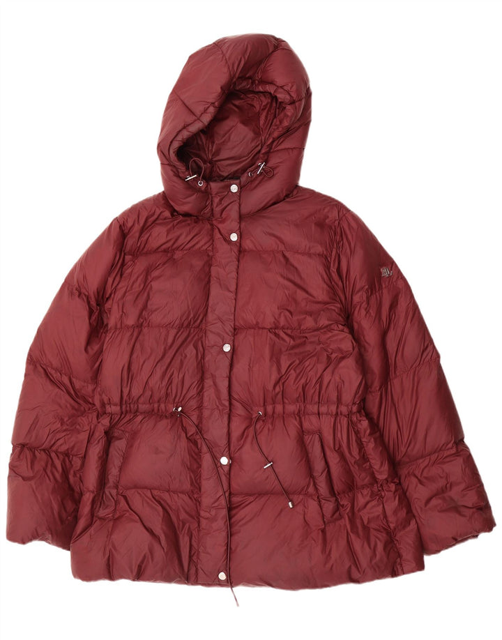 RALPH LAUREN Giacca imbottita con cappuccio vestibilità ampia da donna UK 16 Large Bordeaux