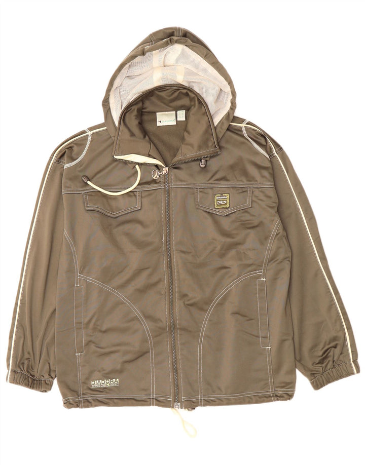 DIADORA Giacca da tuta oversize con cappuccio da donna UK 10 Small Grigio
