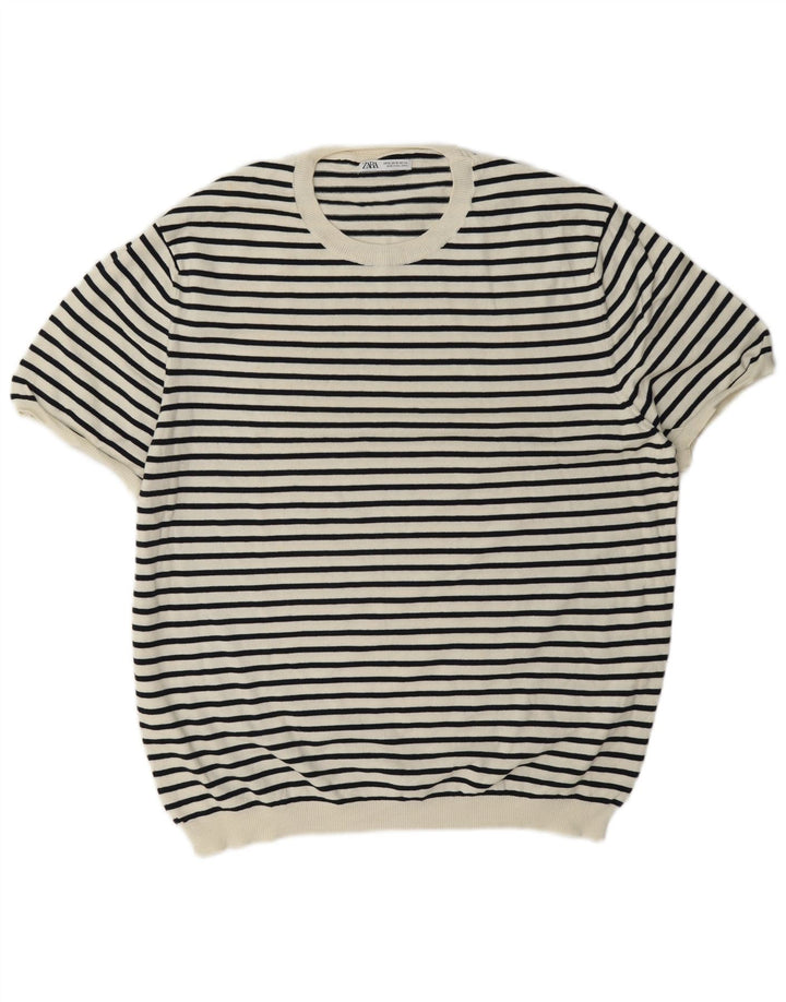 T-shirt standard da donna Zara UK 18 XL a righe bianche