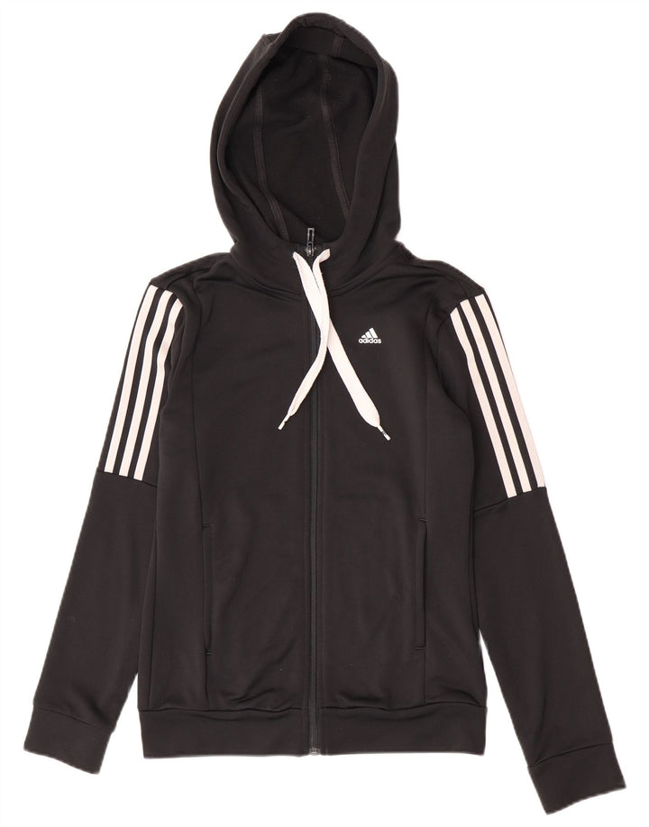 Maglione con cappuccio e zip da donna Adidas UK 8/10 piccolo poliestere nero