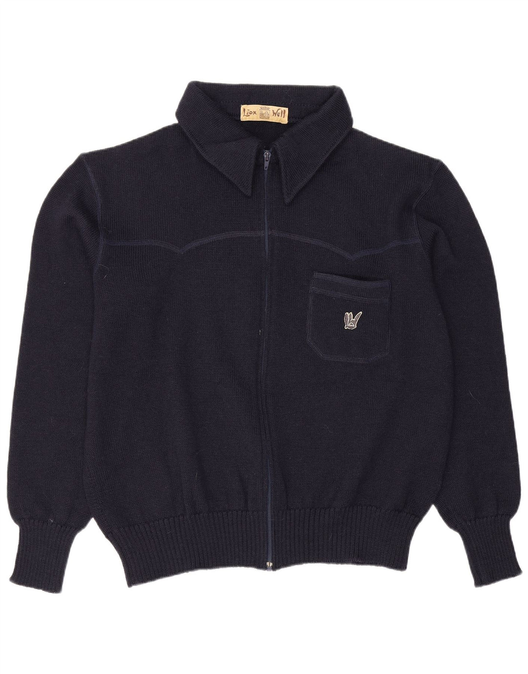 Maglione cardigan con zip intera da uomo vintage grande lana blu navy
