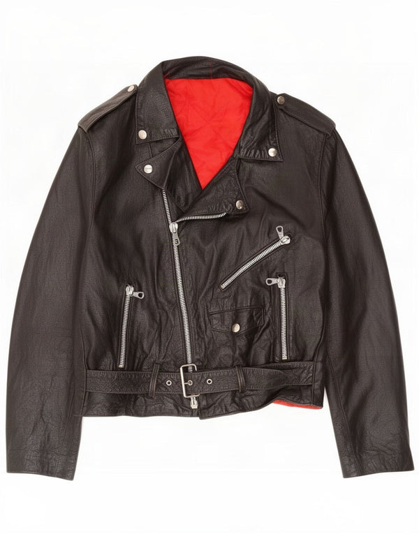 Lavorazione Artigiana Giacca da motociclista in pelle da donna UK 18 XL Nero