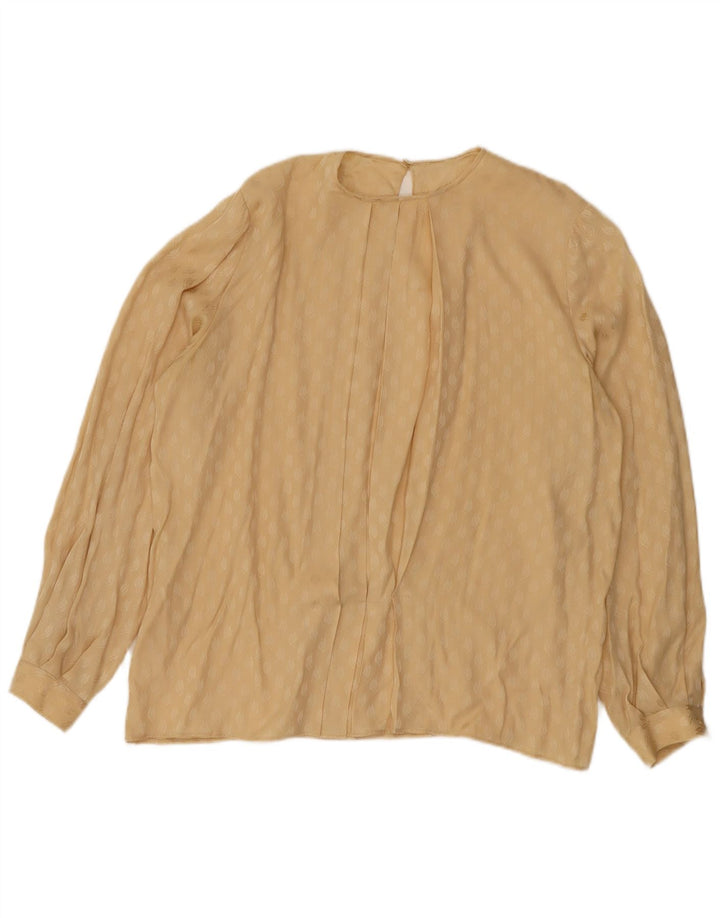 Top camicetta a maniche lunghe da donna vintage con motivo astratto UK 18 XL Beige