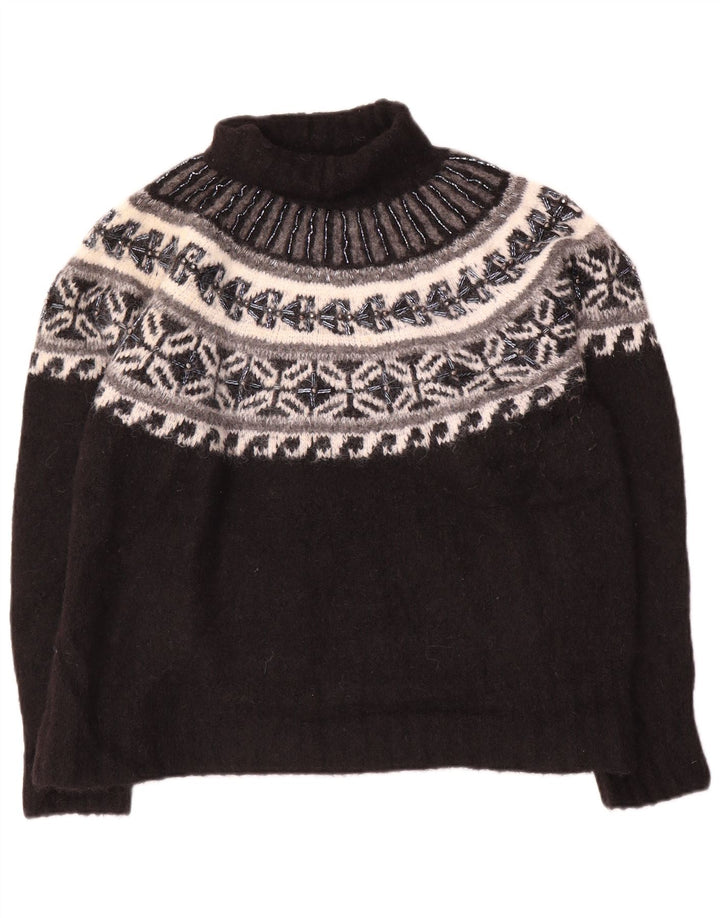 Maglione maglione a collo alto da donna Zara UK 14 poliammide Fair Isle nero medio
