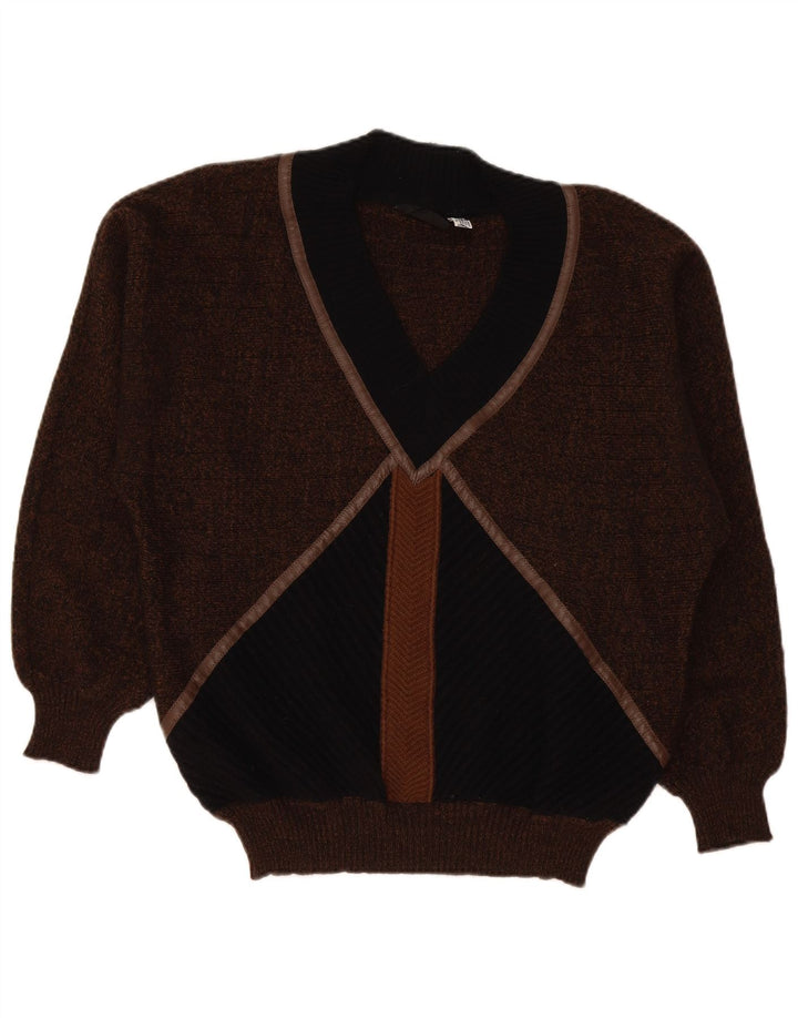 De Pietri Maglione da uomo con scollo a V, grande, in lana color block marrone