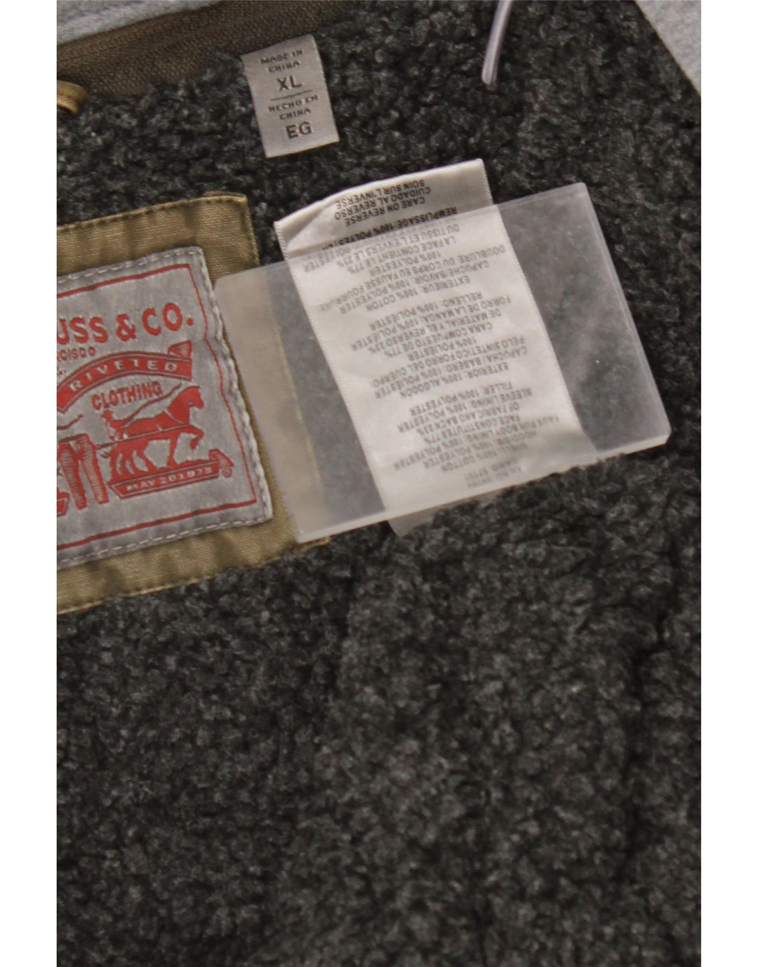 LEVI'S Giacca militare in denim sherpa con cappuccio da uomo UK 42 XL Cotone kaki