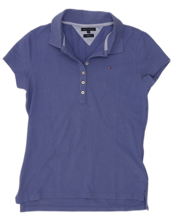 Polo da donna slim fit Tommy Hilfiger UK 12 cotone blu medio