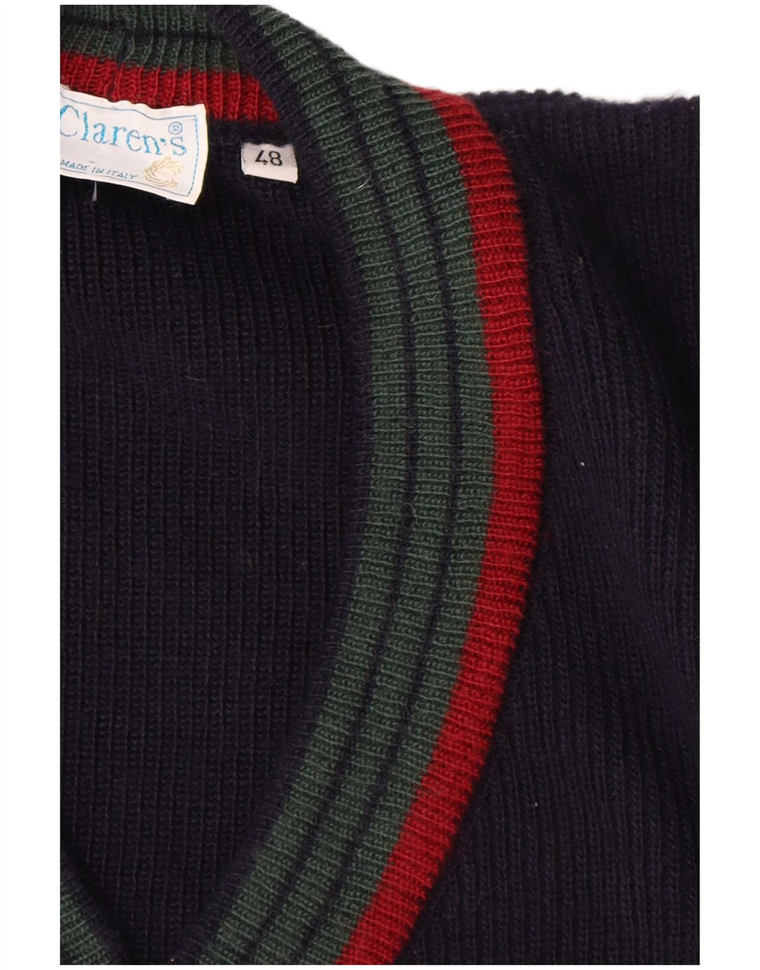 Maglione cardigan da uomo vintage IT 48 lana media a righe blu navy