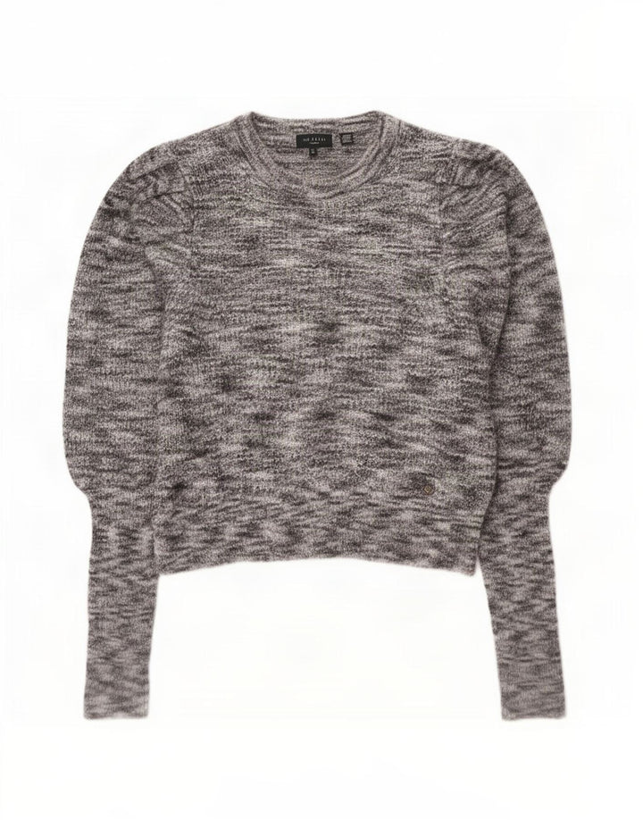 Maglione corto da donna con scollo a barca Ted Baker taglia 2 piccolo grigio screziato