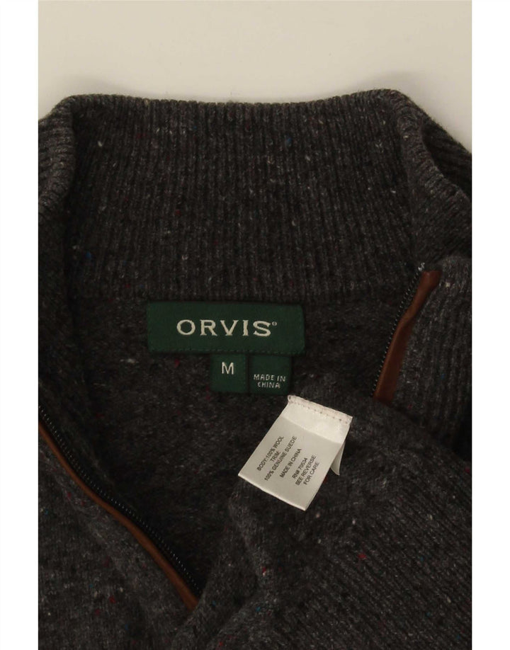 Maglione da uomo con zip e collo Orvis in lana screziata grigio medio