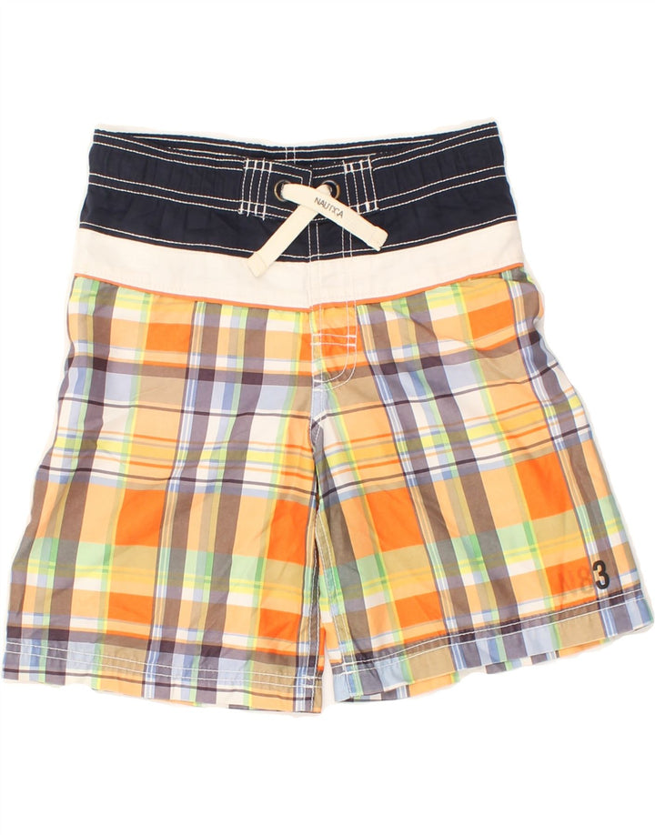 NAUTICA Boys Swimming Shorts 5-6 Years  Medium Orange Check Polyester Vintage Nautica and Second-Hand Nautica from Messina Hembry 
