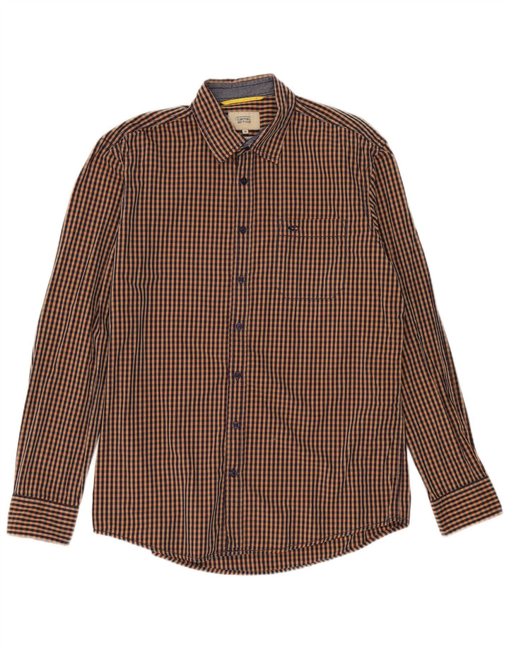 Camicia da uomo Regular Fit Camel Active in cotone a quadretti marrone medio