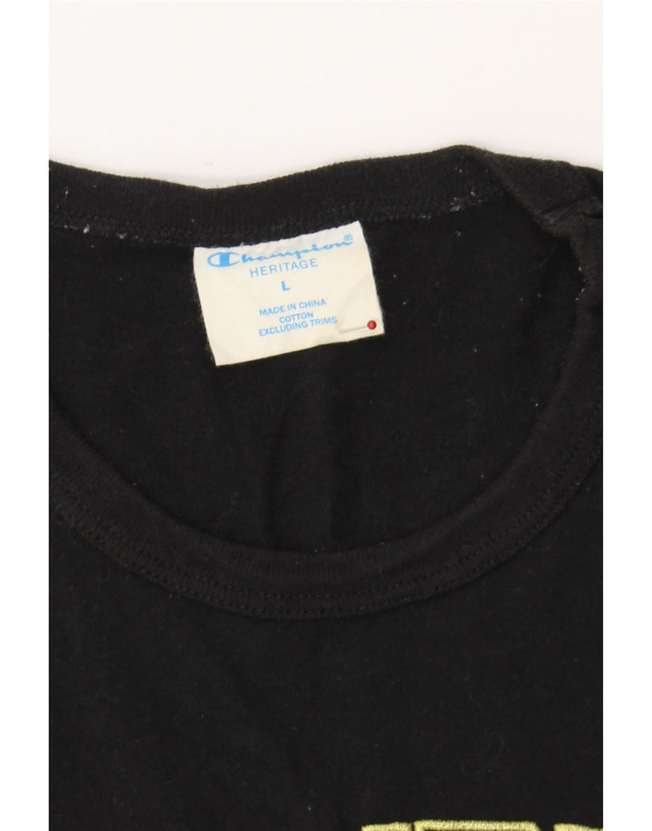 CHAMPION Mens Heritage Graphic T-Shirt Top Large Black Cotton Vintage Champion and Second-Hand Champion from Messina Hembry 