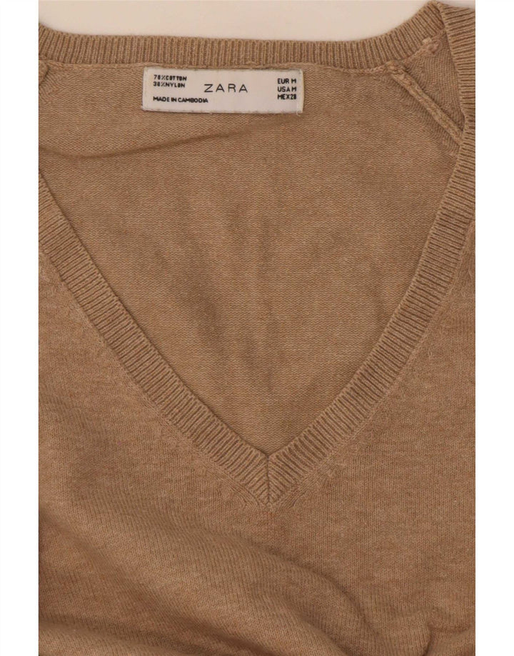 Maglione Zara da donna con scollo a V UK 12 Cotone beige medio