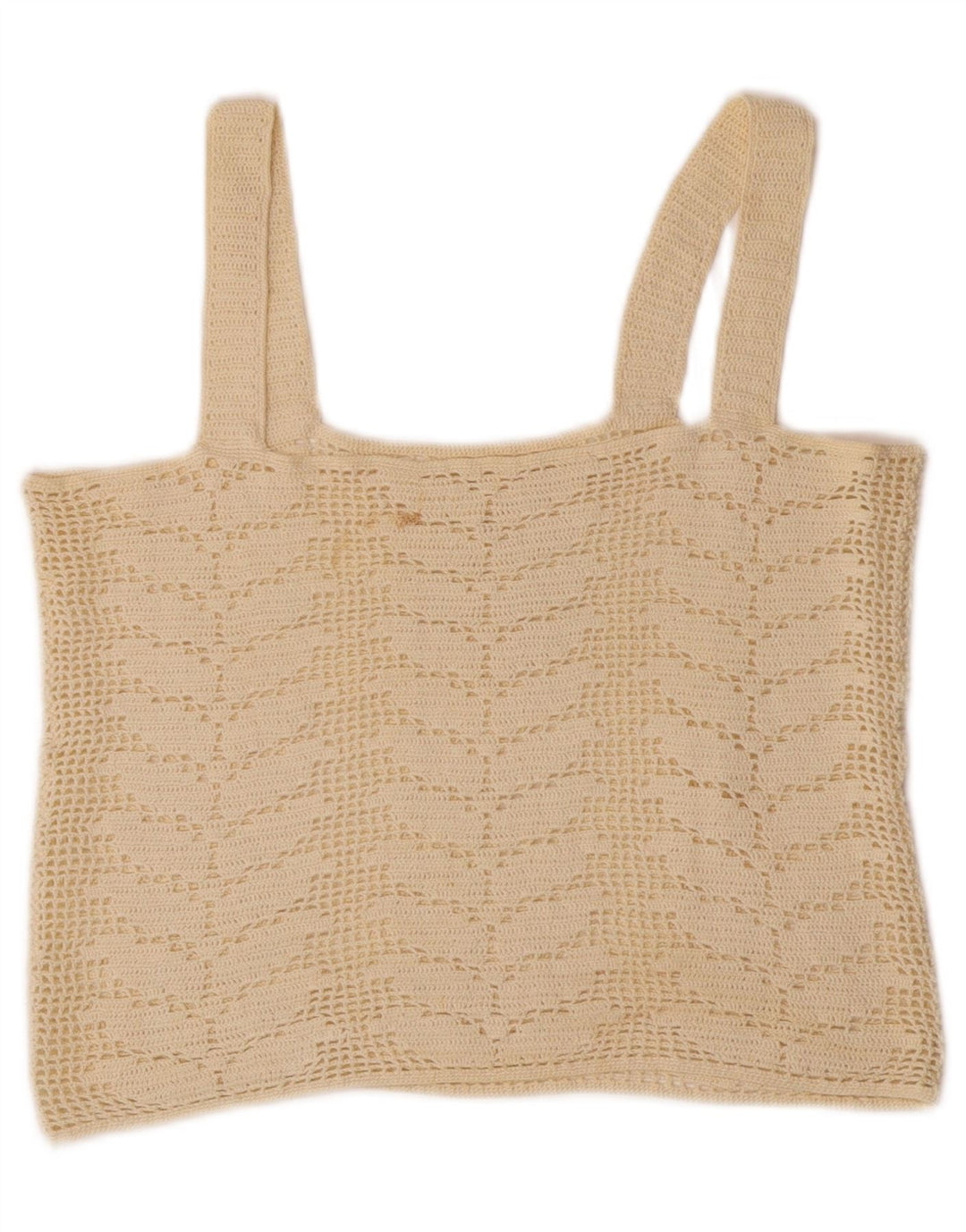 Top corto all'uncinetto da donna vintage UK 10 piccolo bianco sporco