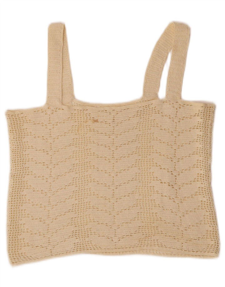 Top corto all'uncinetto da donna vintage UK 10 piccolo bianco sporco