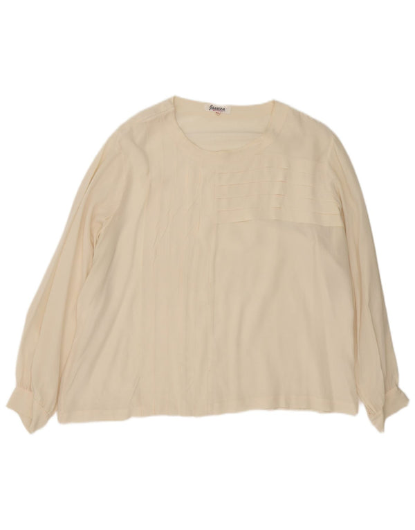Camicetta oversize a maniche lunghe da donna vintage IT 46 grande seta bianco sporco