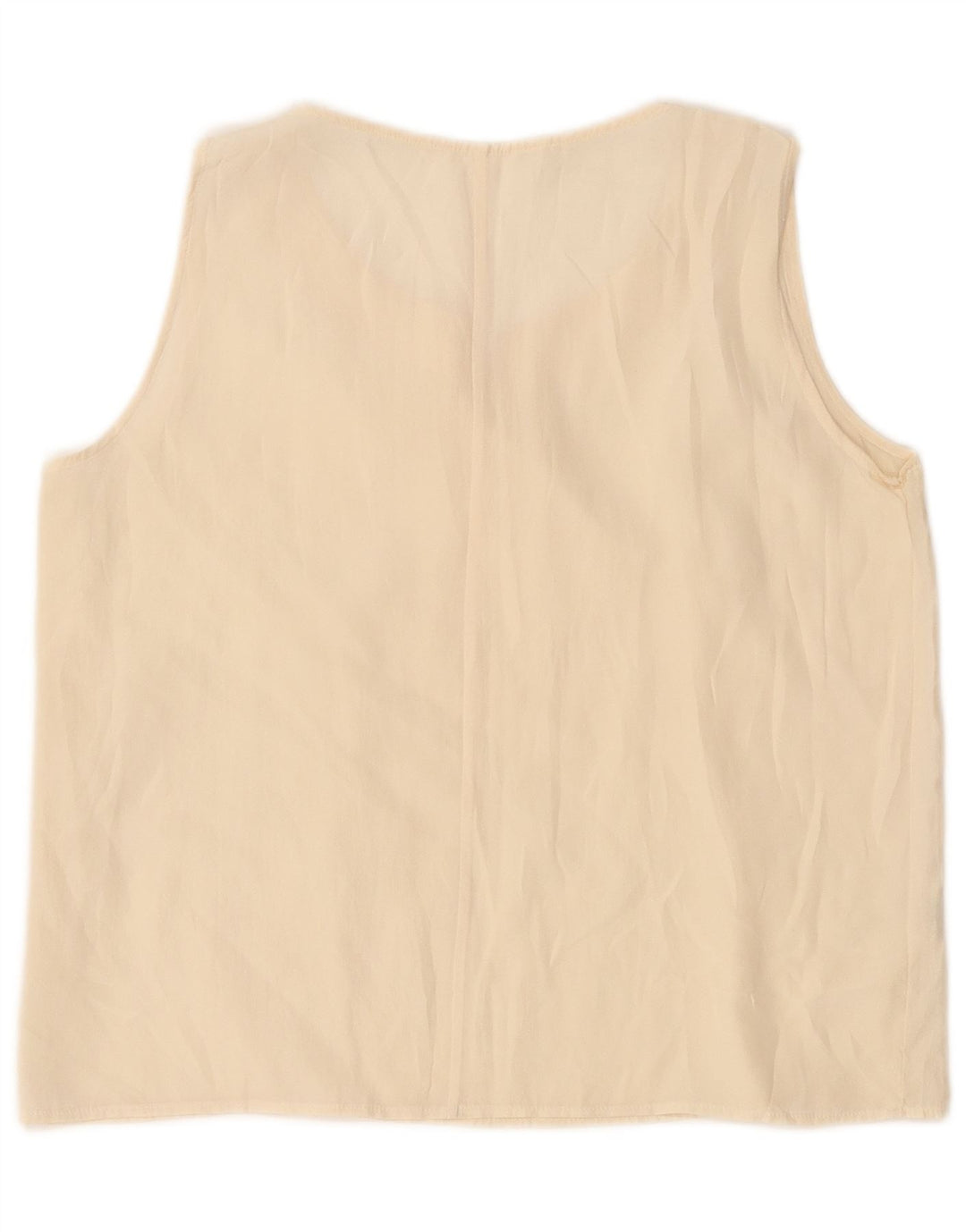 Camicetta senza maniche corta da donna vintage UK 14 grande seta bianco sporco