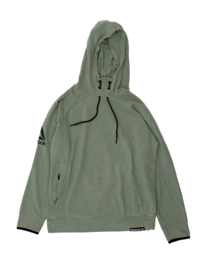 REEBOK Mens Graphic Hoodie Jumper Medium Green Cotton Vintage Reebok and Second-Hand Reebok from Messina Hembry 