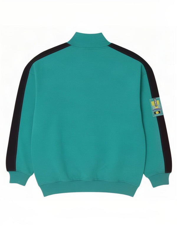 Felpa vintage da uomo con collo con zip, maglione grande, cotone color block blu